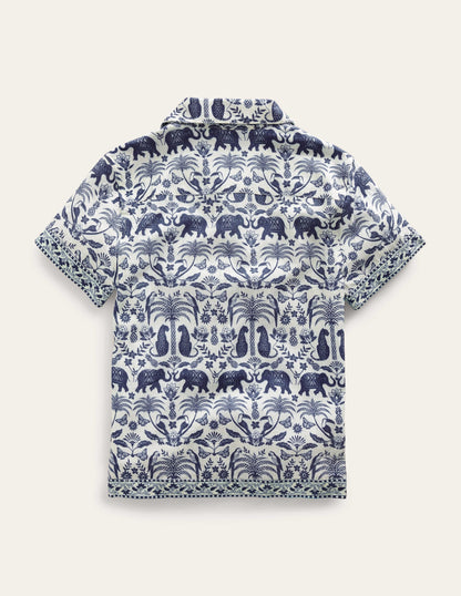 Border Printed Shirt-Sapphire Woodblock Tropical