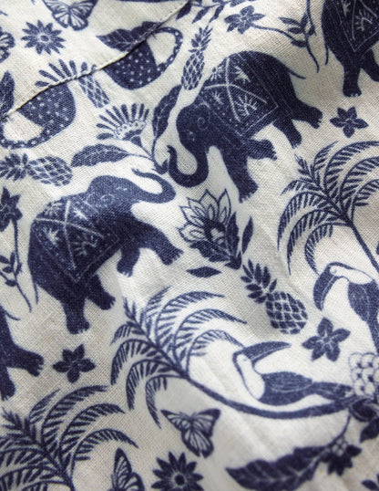 Border Printed Shirt-Sapphire Woodblock Tropical