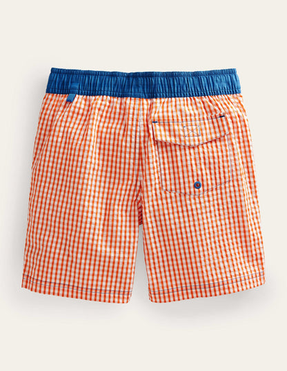 Board Shorts-Coral and Ivory Gingham