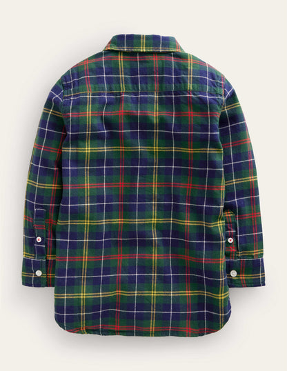 Brushed Flannel Shirt-Green / Navy / Yellow Check