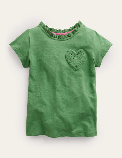 Broderie Pocket T-shirt-Safari Green