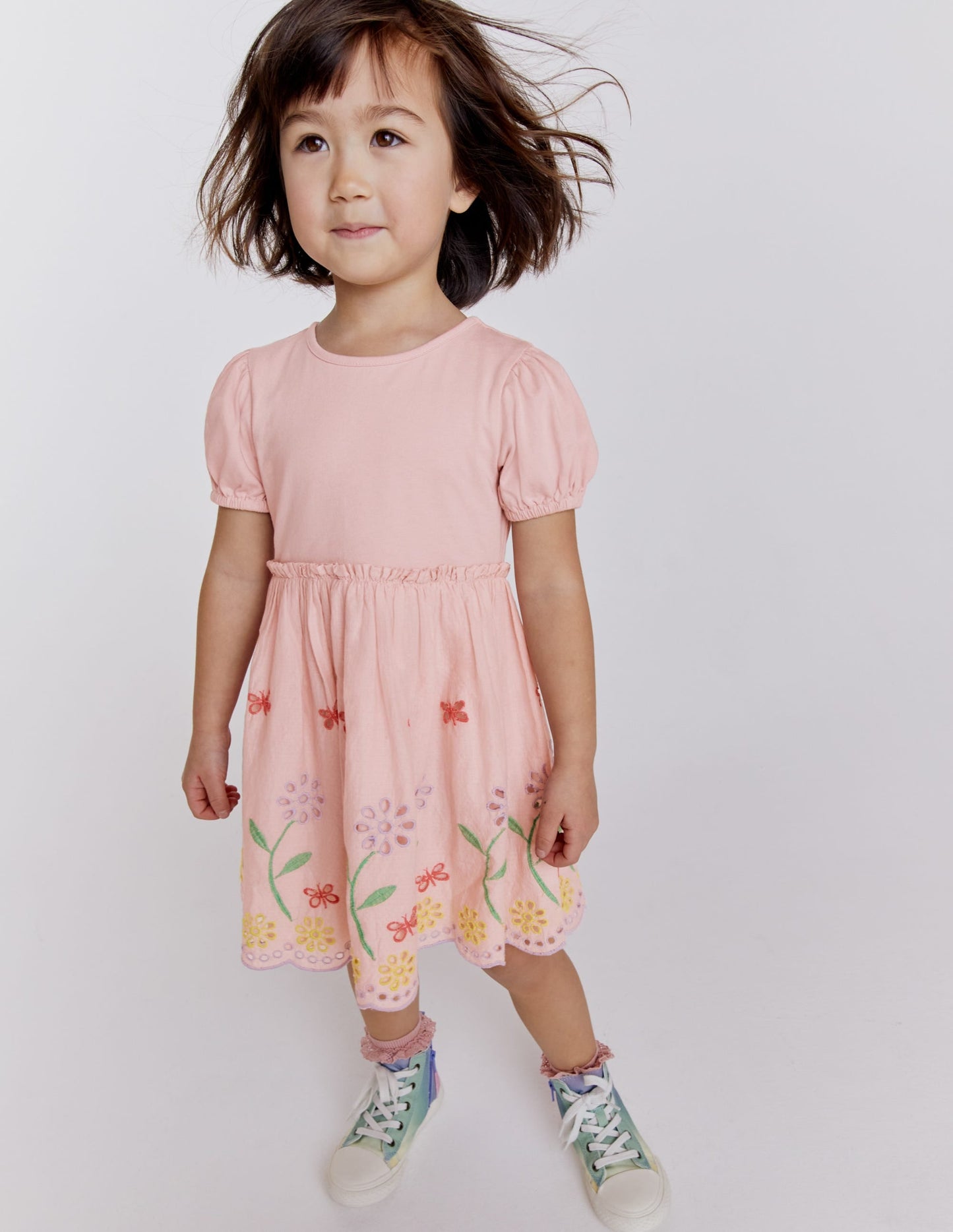 Broderie Twirly Dress-Pale Pink