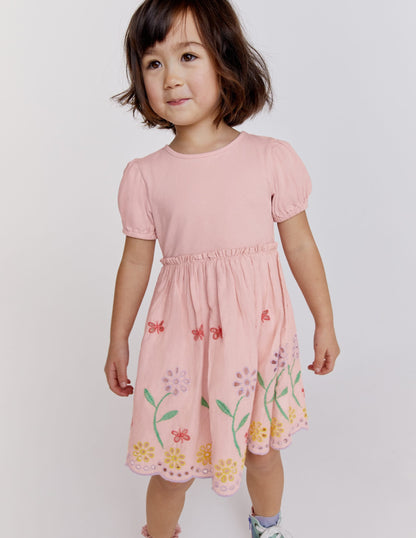 Broderie Twirly Dress-Pale Pink