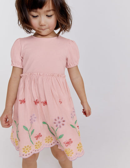 Broderie Twirly Dress-Pale Pink