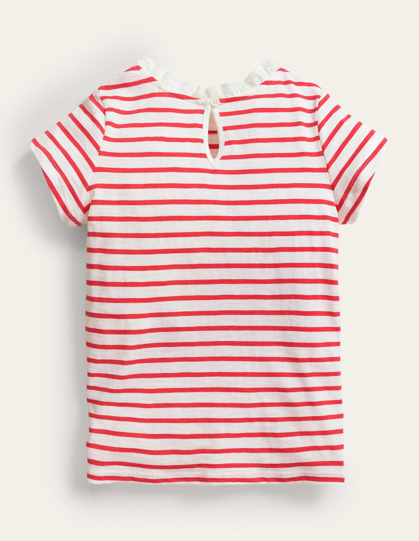Broderie Pocket T-shirt-Strawberry Tart/Ivory