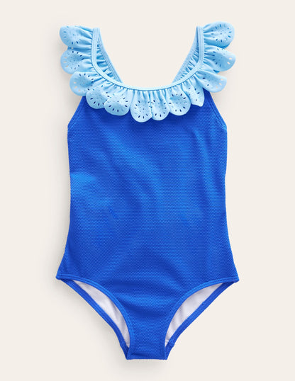 Broderie Frill Swimsuit-Cobalt