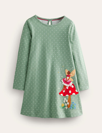Big Appliqué Dress-Green Smoke Fairy