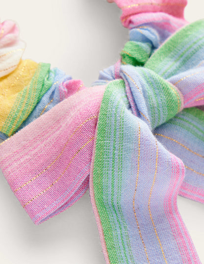 Bow Scrunchie-Multi Rainbow Stripe