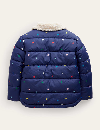 Borg Detail Padded Jacket-Navy / Multi Confetti Star