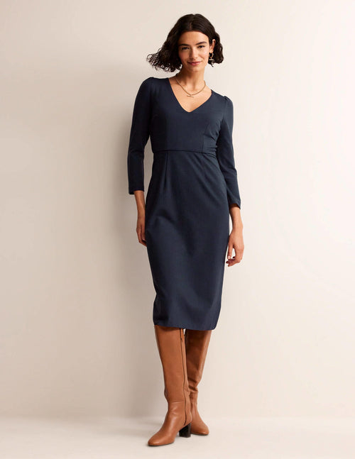 Bethany Ponte Midi Dress-Navy