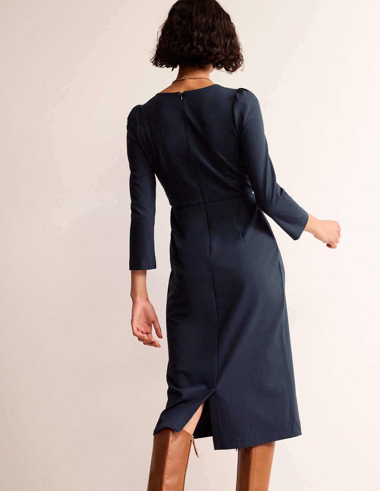 Bethany Ponte Midi Dress-Navy