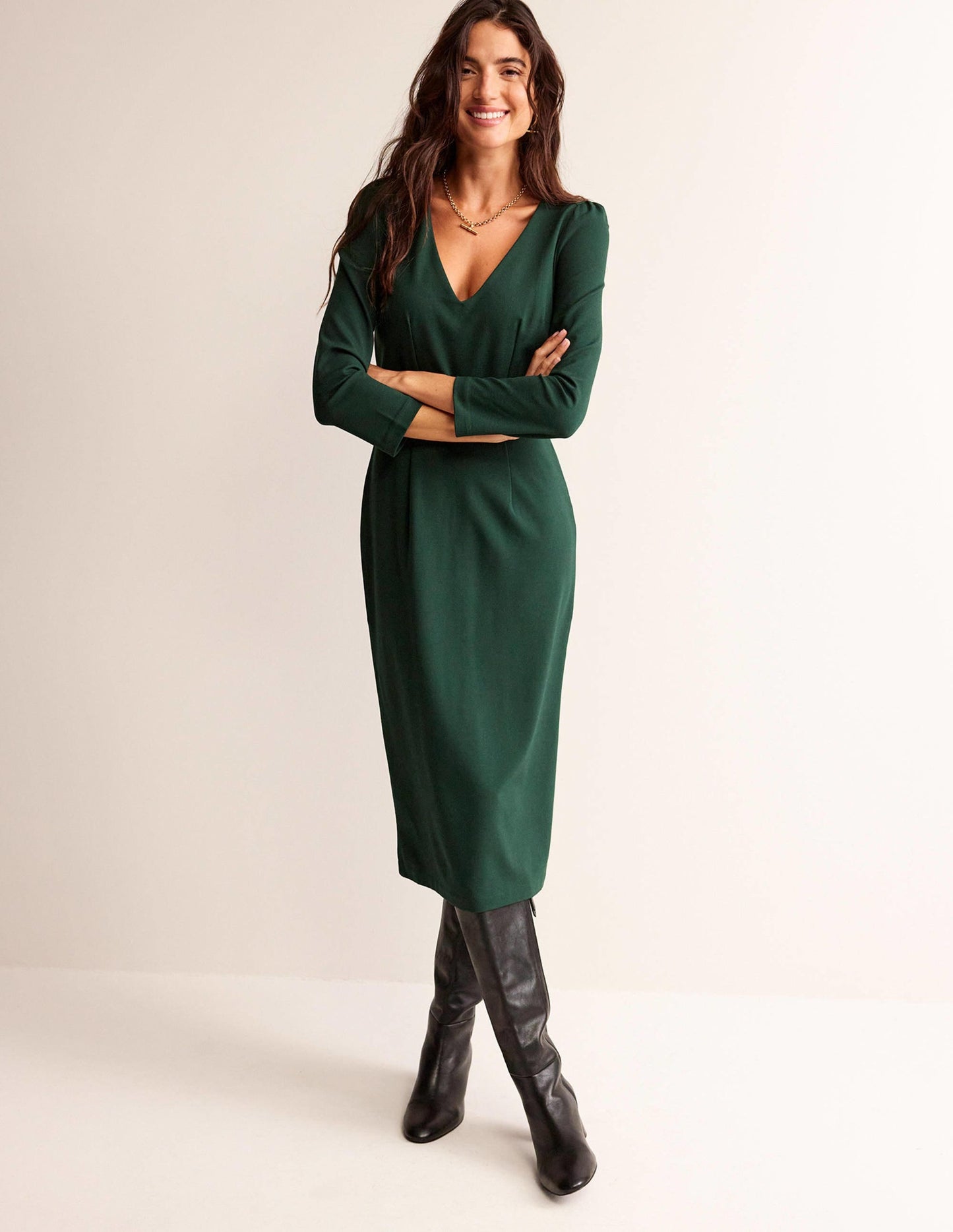 Bethany Ponte Midi Dress-Chatsworth Green