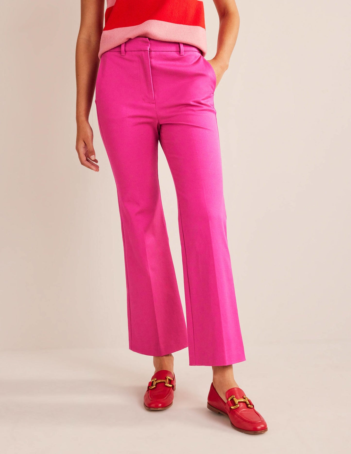 Bi-Stretch Crop Flare Pants-Magenta