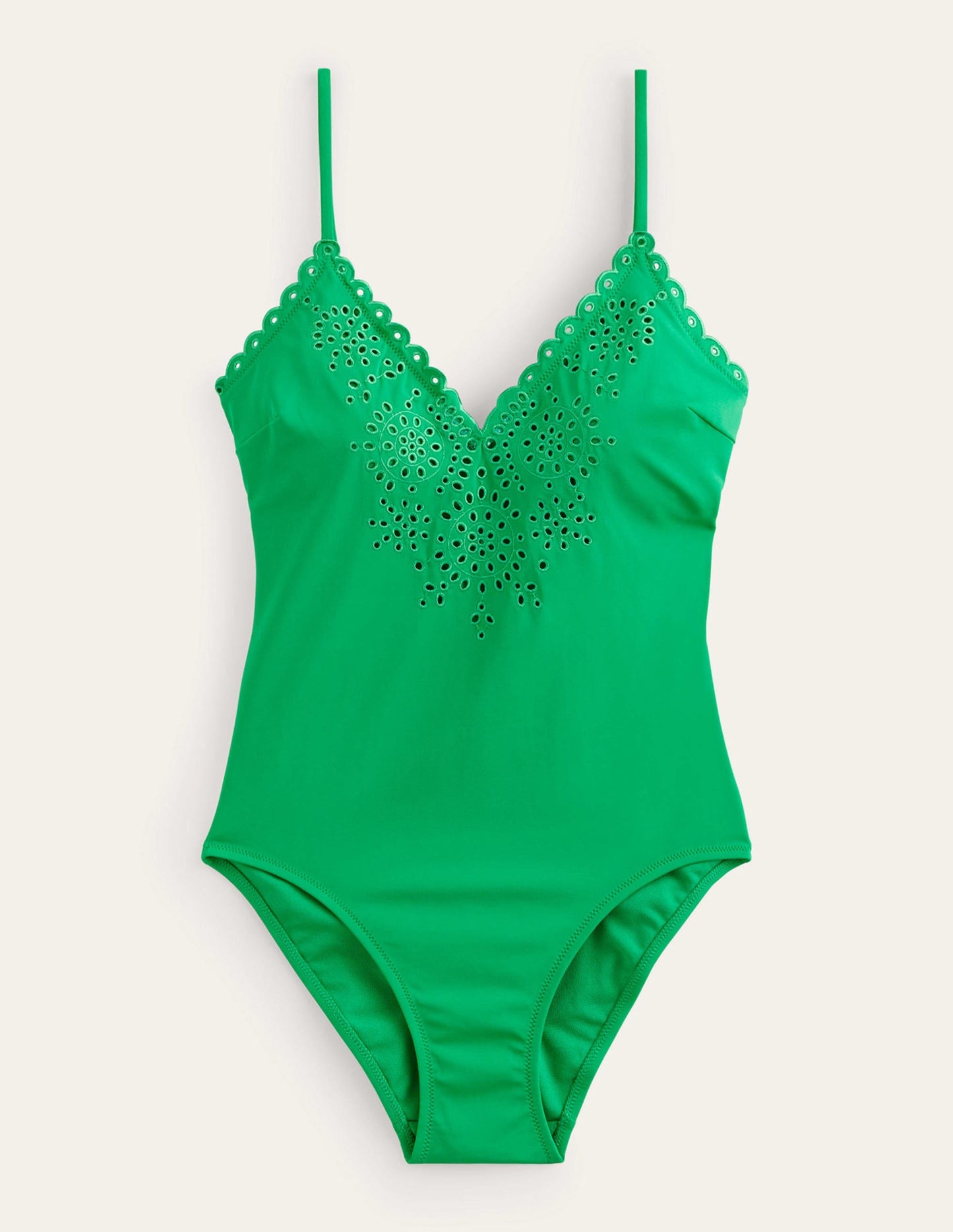 Broderie V-neck Swimsuit-Green Pepper
