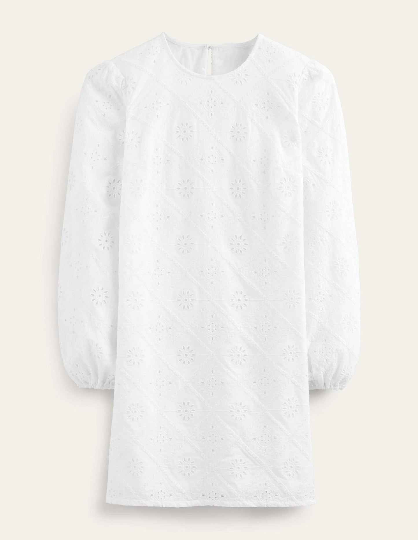 Broderie Mini Shift Dress-White