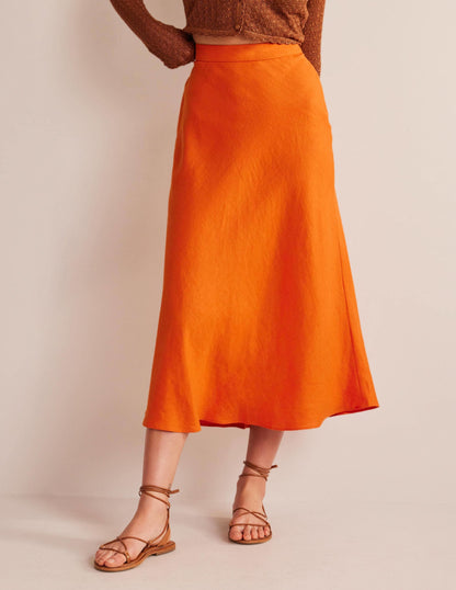 Bias Linen Midi Skirt-KUMQUAT