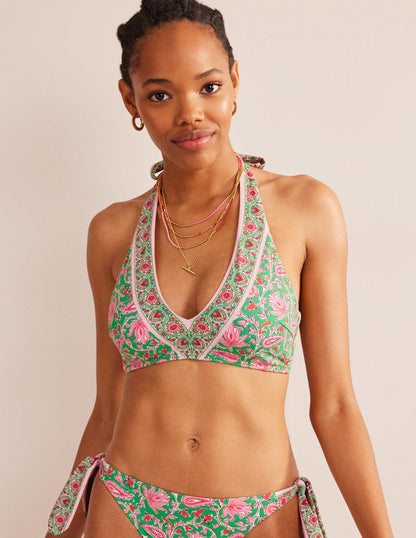 Bow Shoulder Bikini Top-Lime, Botanic Vine