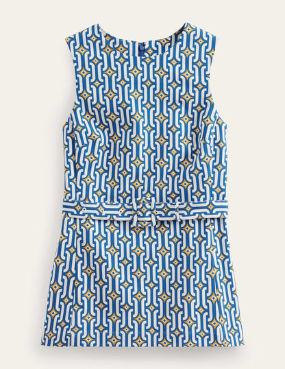 Belted Co-ord Top-Sapphire, Azure Geo