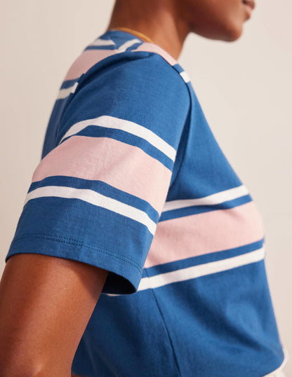 Boxy Stripe T-Shirt-Sapphire/Soft Pink Stripe