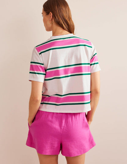 Boxy Stripe T-Shirt-Festival Pink/Bright Emerald