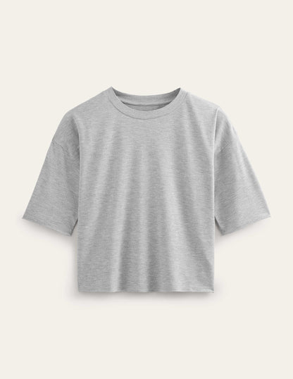Boxy Sparkle Top-Grey Marl/Gold