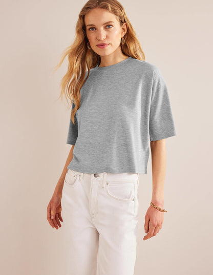 Boxy Sparkle Top-Grey Marl/Gold