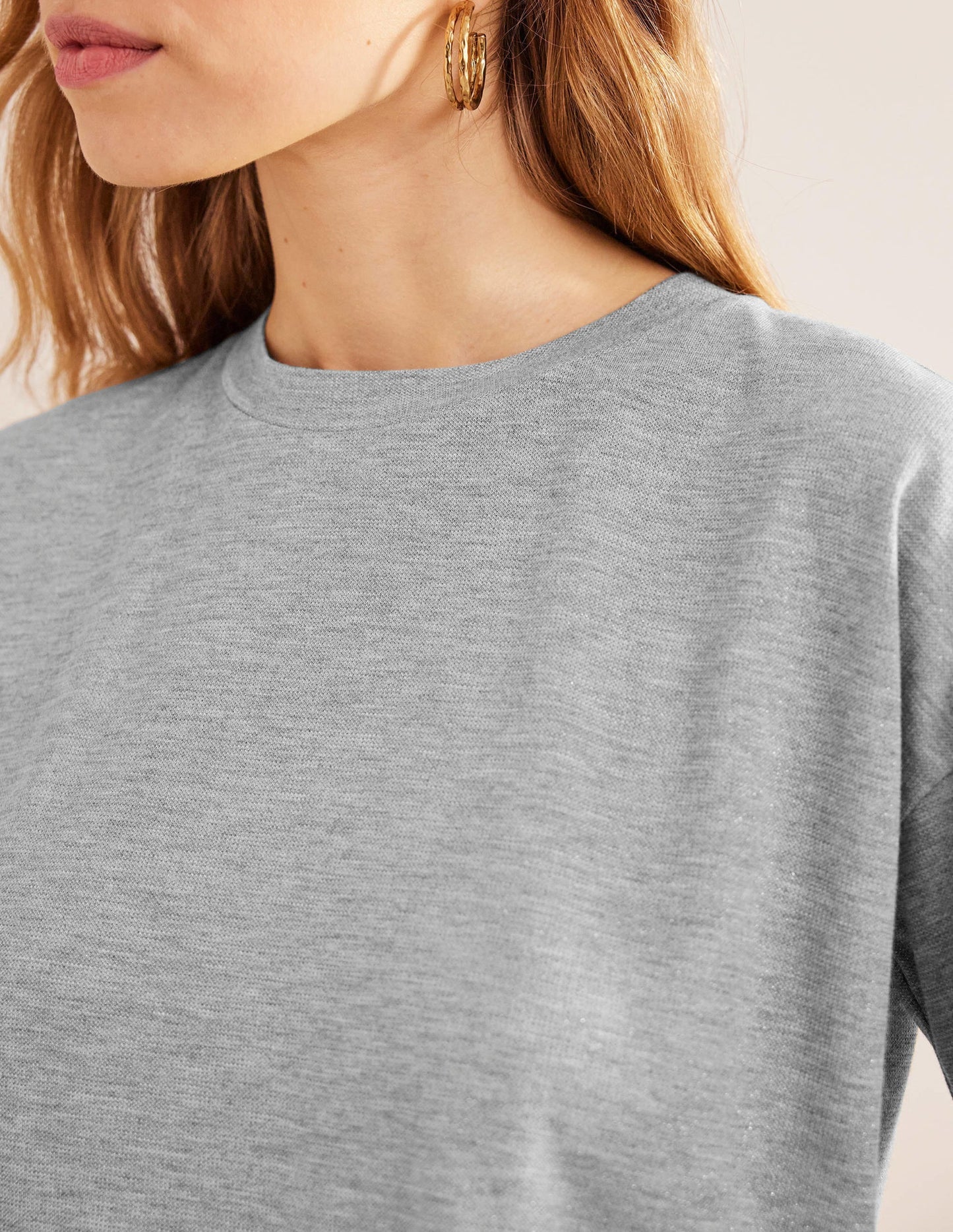 Boxy Sparkle Top-Grey Marl/Gold