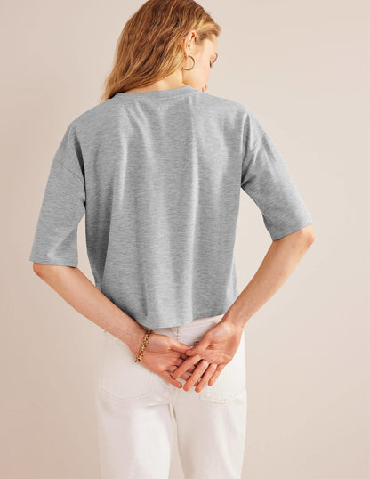Boxy Sparkle Top-Grey Marl/Gold