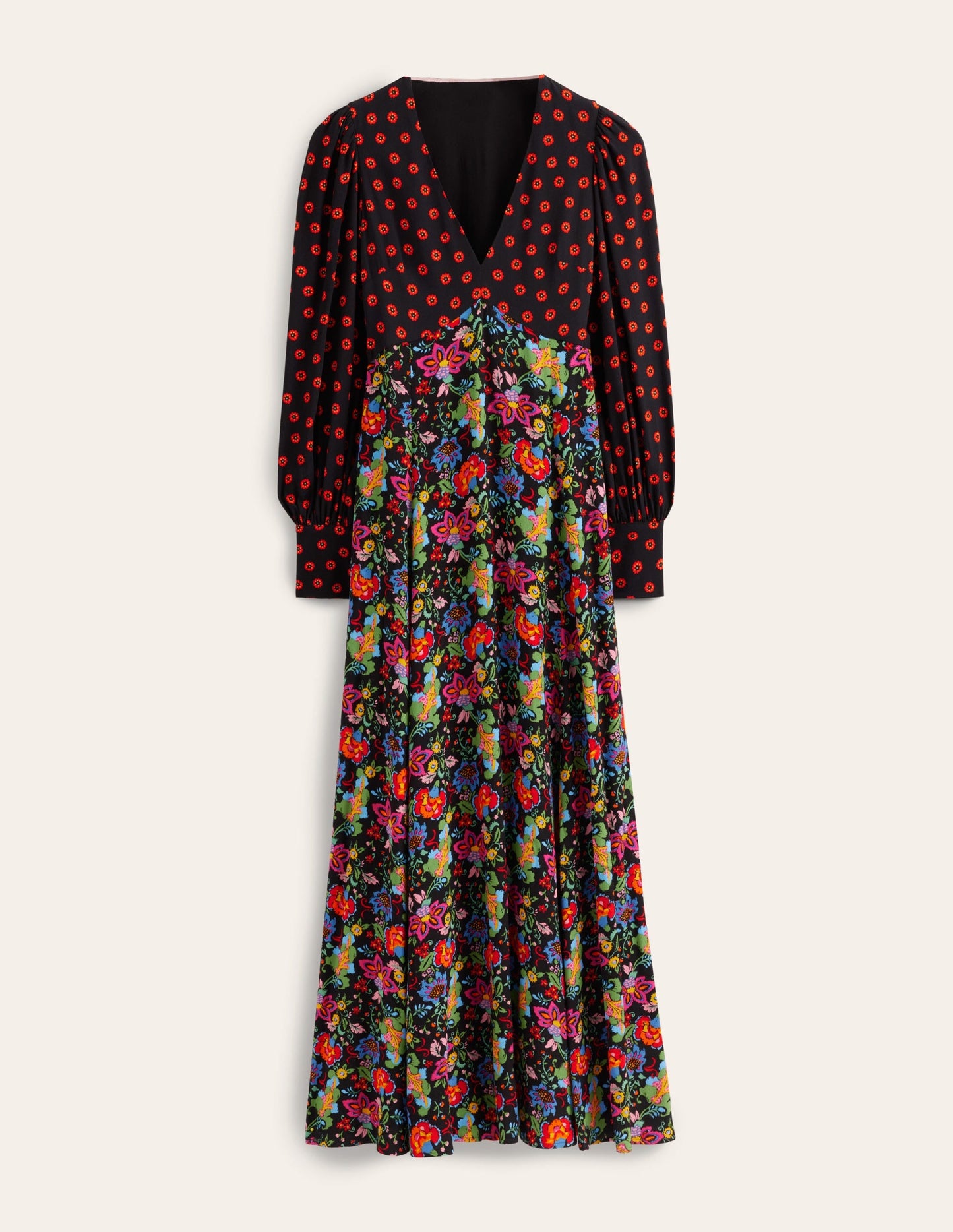 Blouson Sleeve Maxi Tea Dress-Black, Carnation Garden