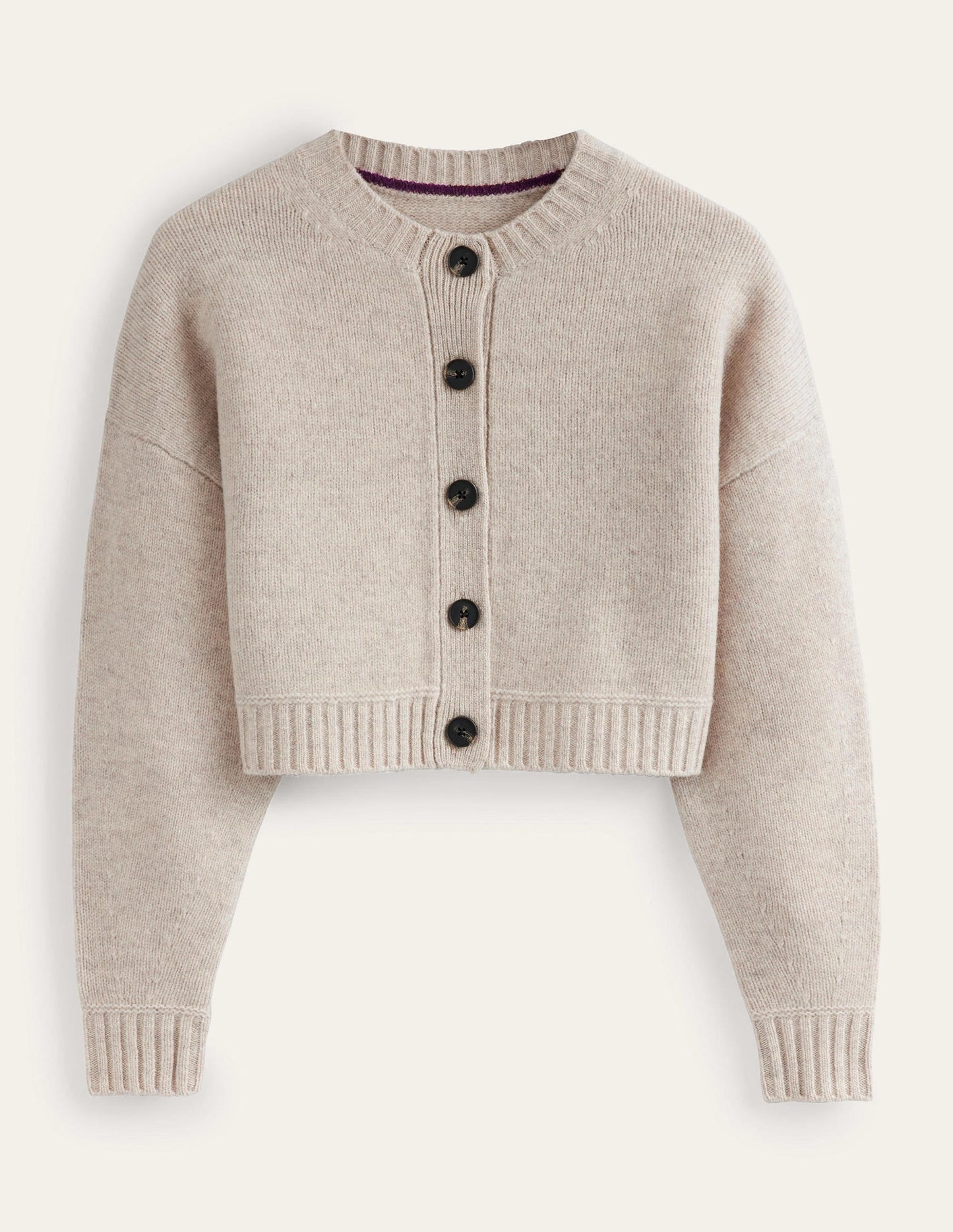 Brushed Wool Cropped Cardigan-Oatmeal Melange