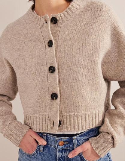 Brushed Wool Cropped Cardigan-Oatmeal Melange