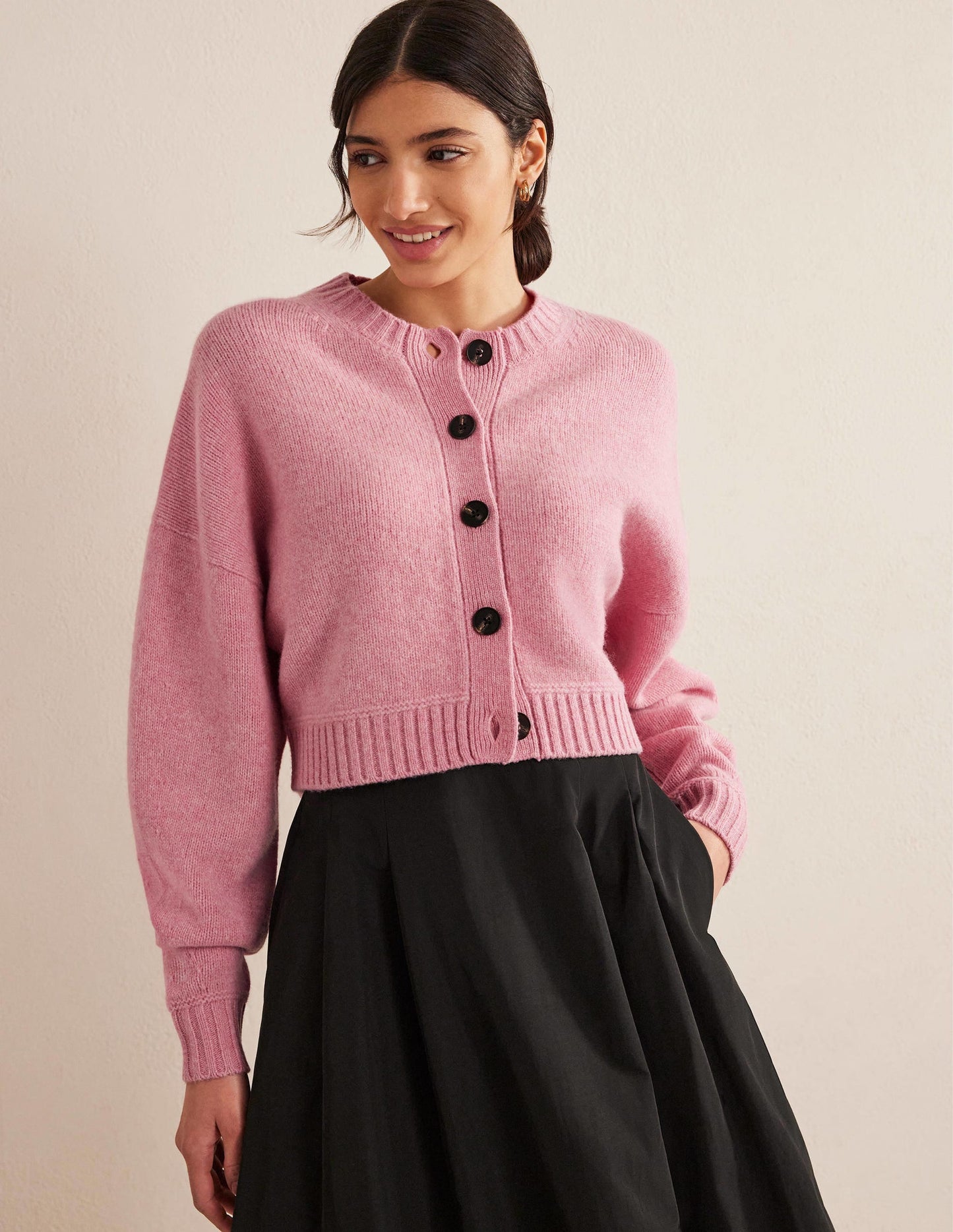 Brushed Wool Cropped Cardigan-Pink Lemonade