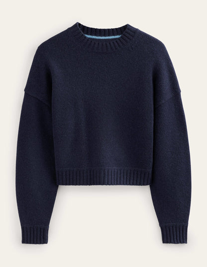 Brushed Wool Cropped Sweater-Navy