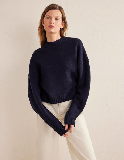 Brushed Wool Cropped Sweater-Navy