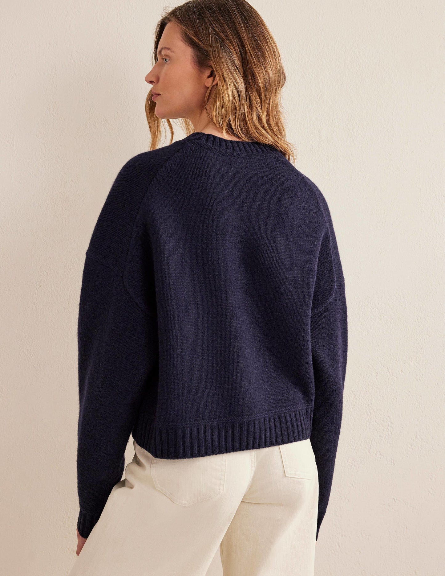 Brushed Wool Cropped Sweater-Navy