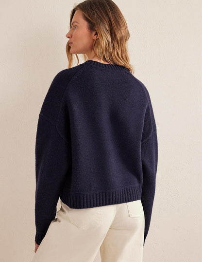 Brushed Wool Cropped Sweater-Navy