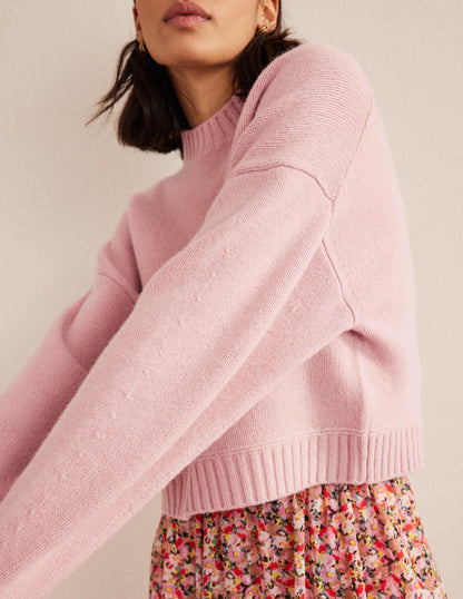 Brushed Wool Cropped Sweater-Chalky Pink