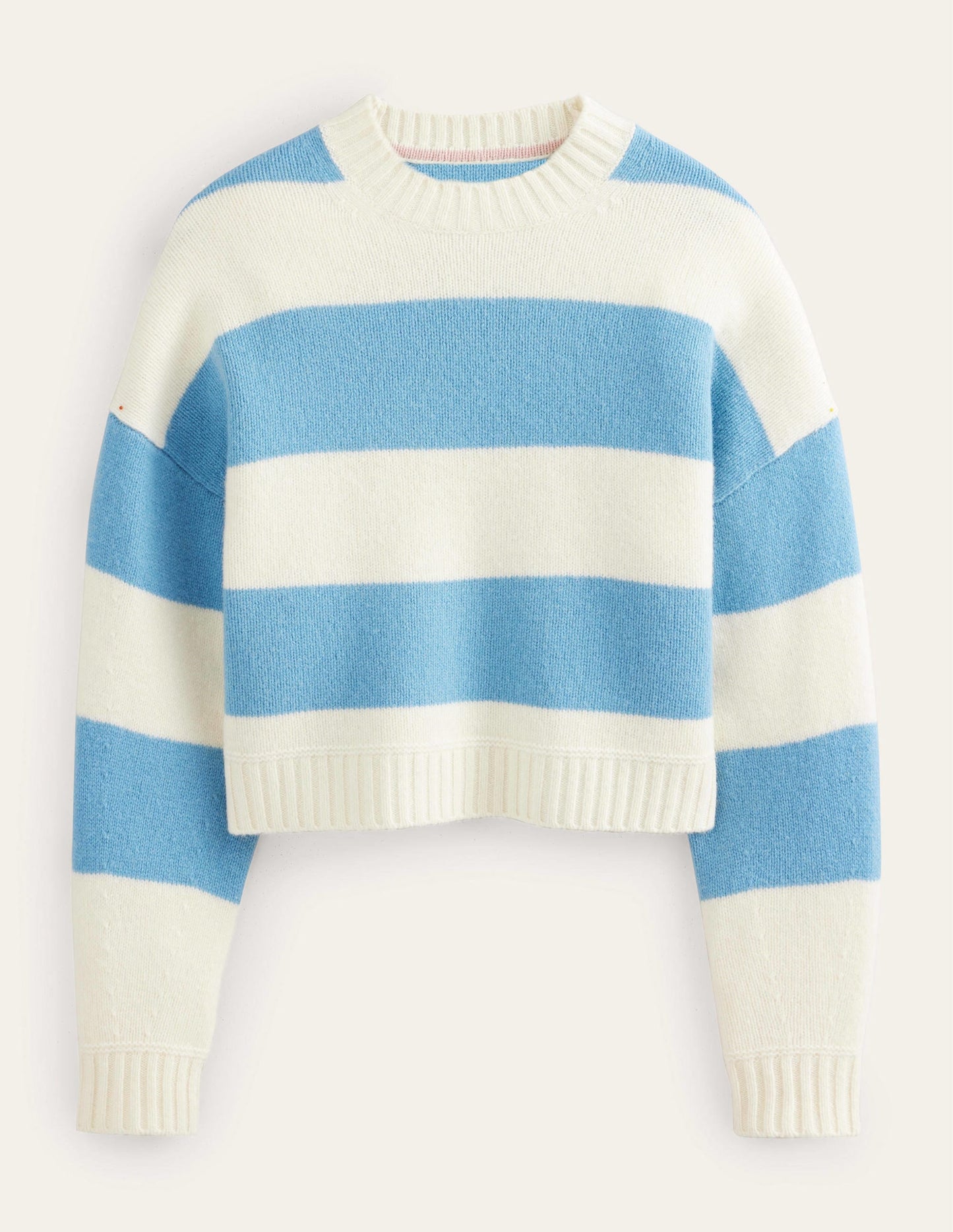 Brushed Wool Cropped Sweater-Linseed, Ivory Stripe