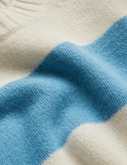 Brushed Wool Cropped Sweater-Linseed, Ivory Stripe