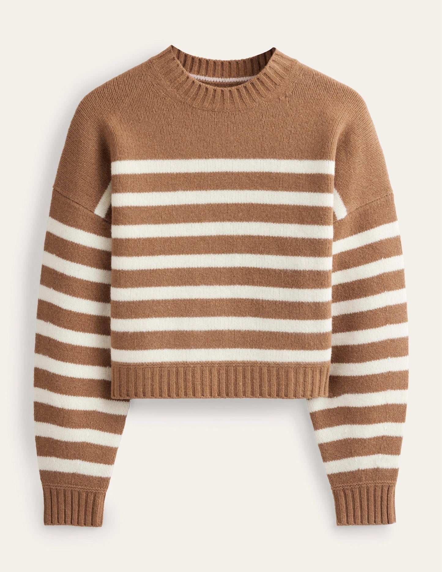 Brushed Wool Cropped Sweater-Teddy Bear, Ivory Stripe