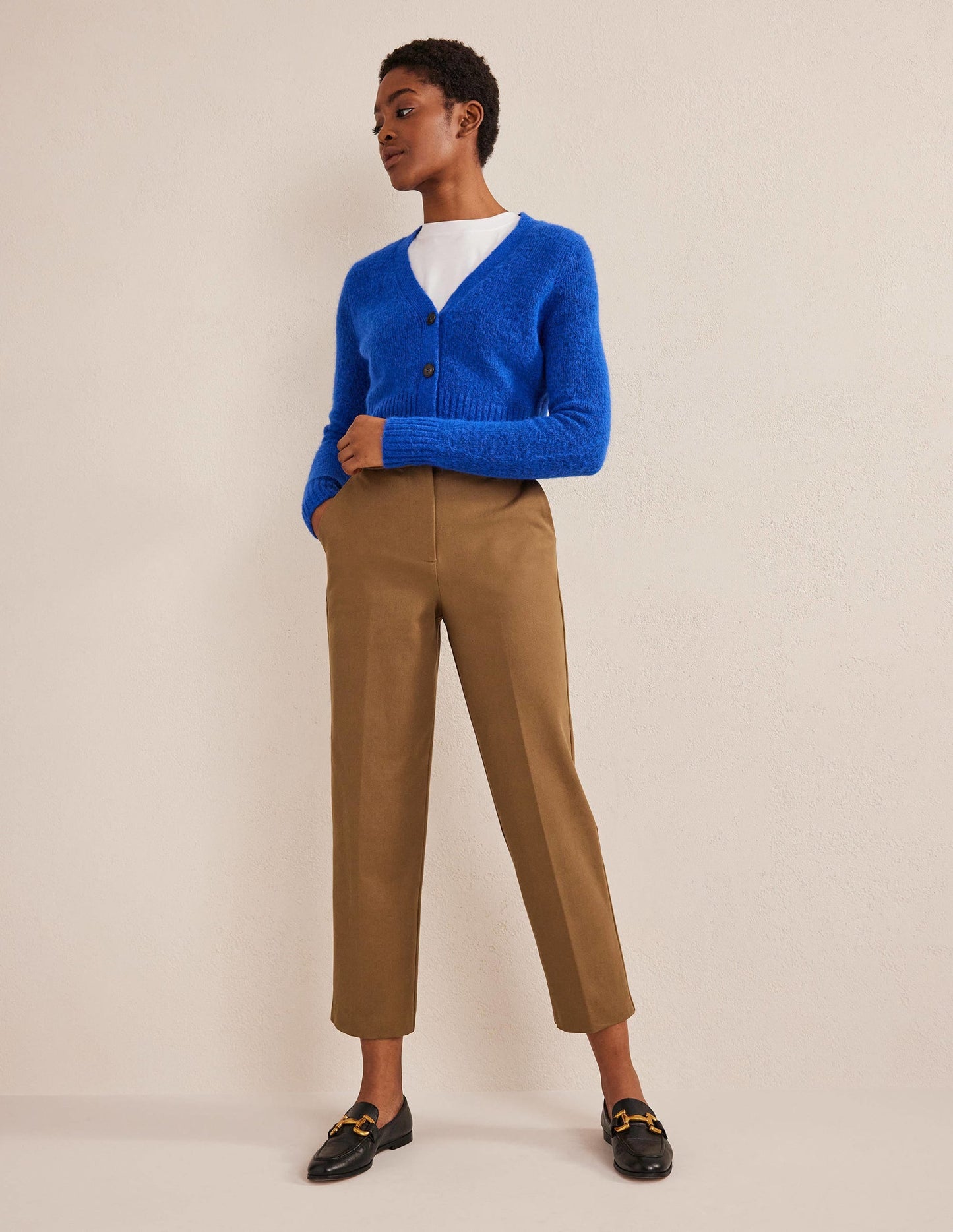 Bi-Stretch Straight Pants-Caramel Cream