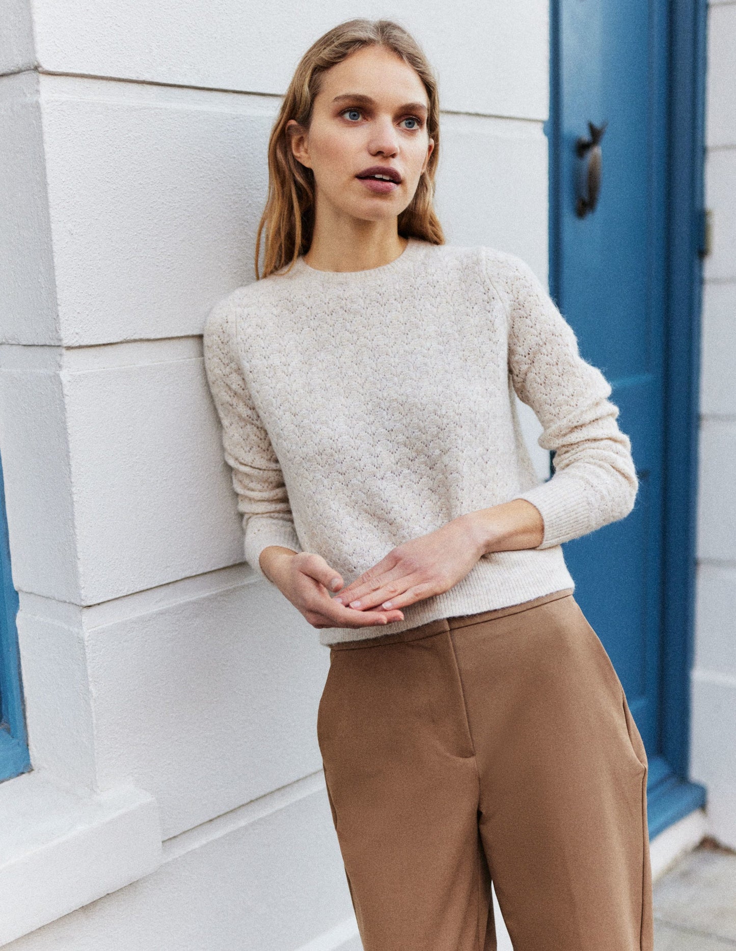 Bi-Stretch Straight Pants-Caramel Cream