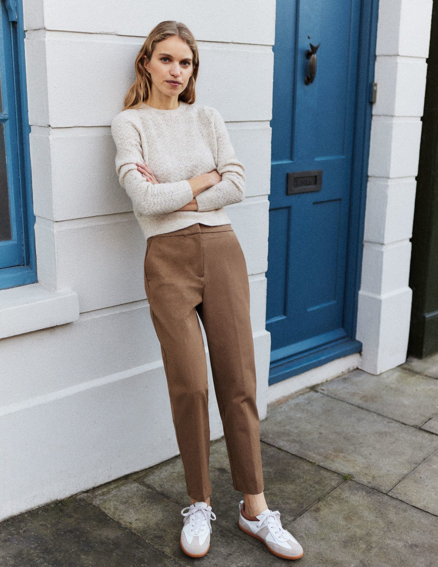 Bi-Stretch Straight Pants-Caramel Cream