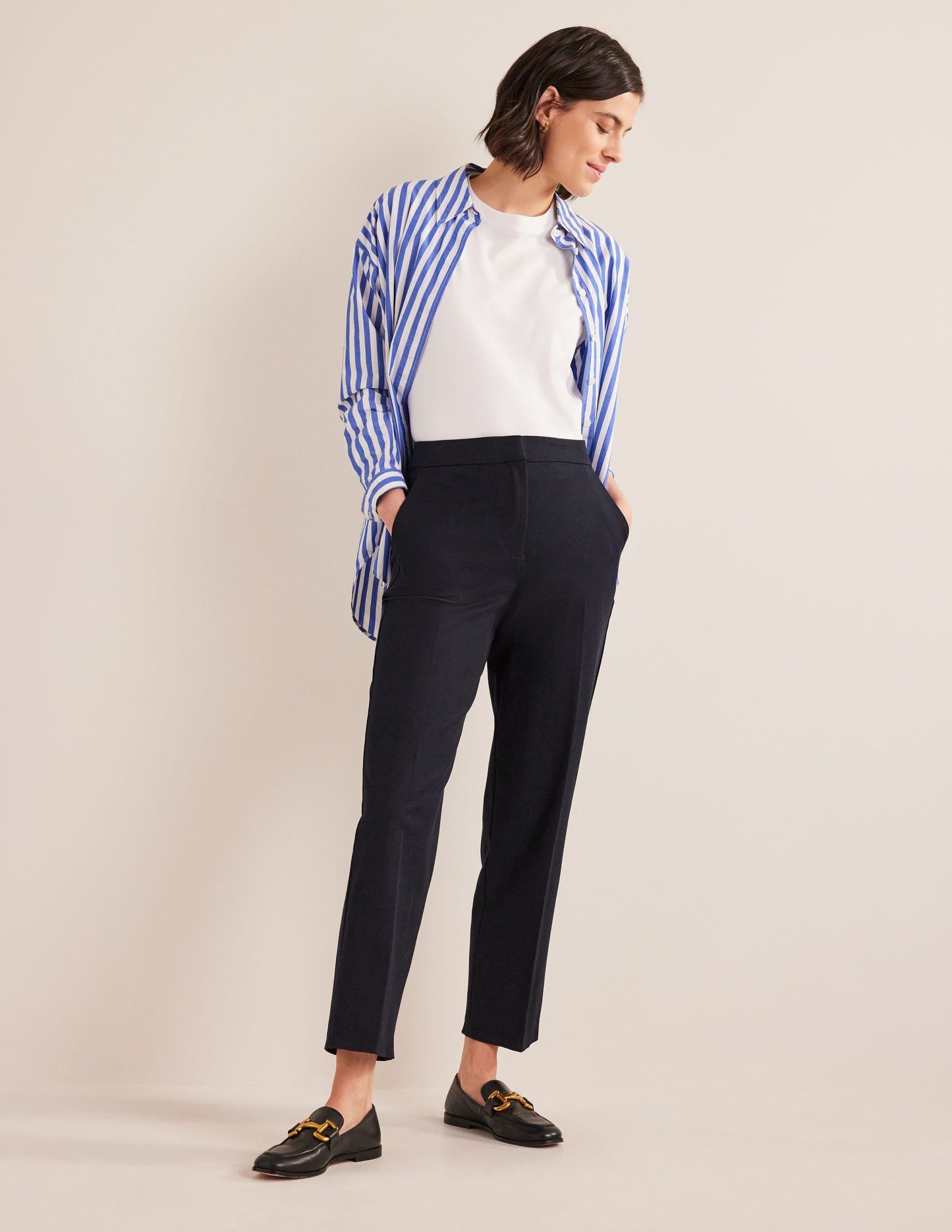 Bi-Stretch Straight Pants-Navy