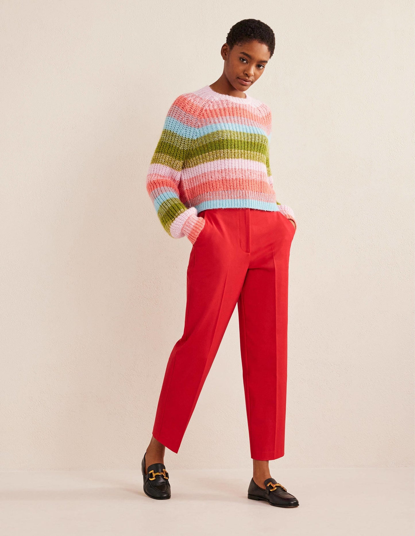 Bi-Stretch Straight Pants-Camellia