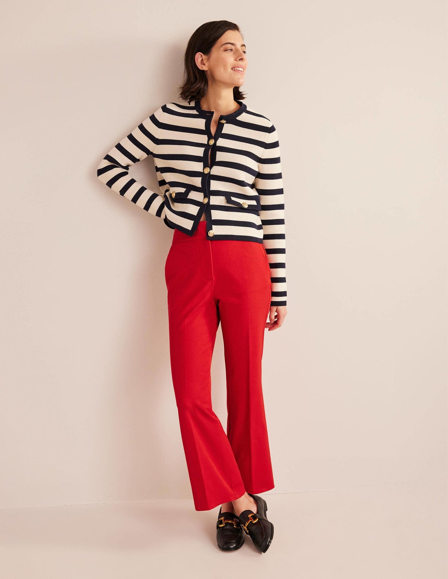 Bi-Stretch Crop Flare Pants-Pillarbox Red