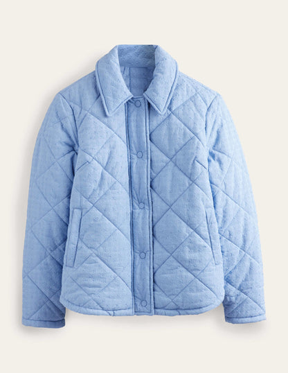 Broderie Quilted Cotton Jacket-Chambray