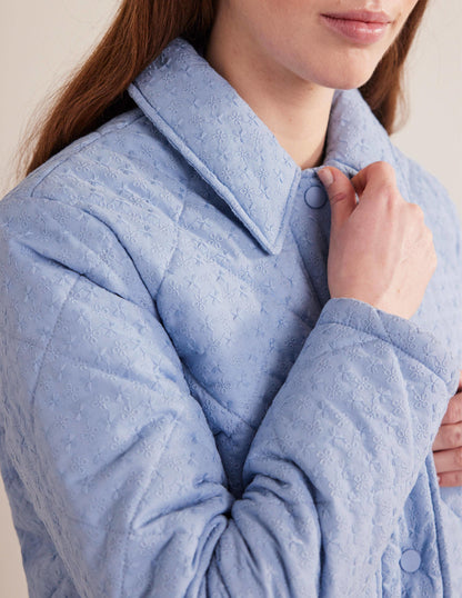 Broderie Quilted Cotton Jacket-Chambray