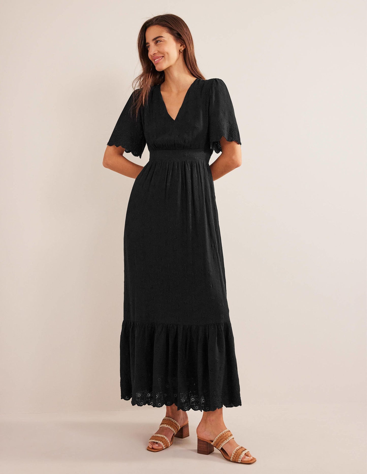 Broderie Maxi Dress-Black