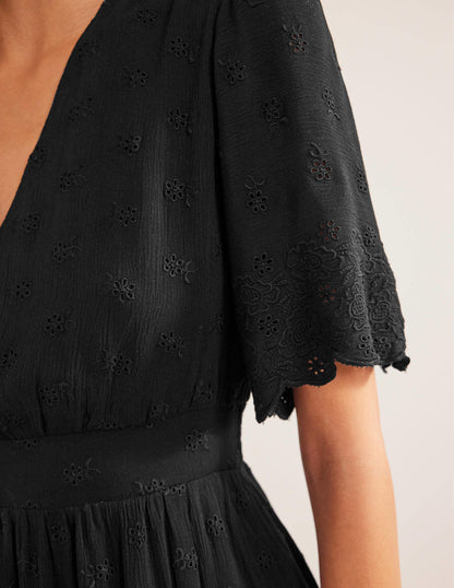 Broderie Maxi Dress-Black